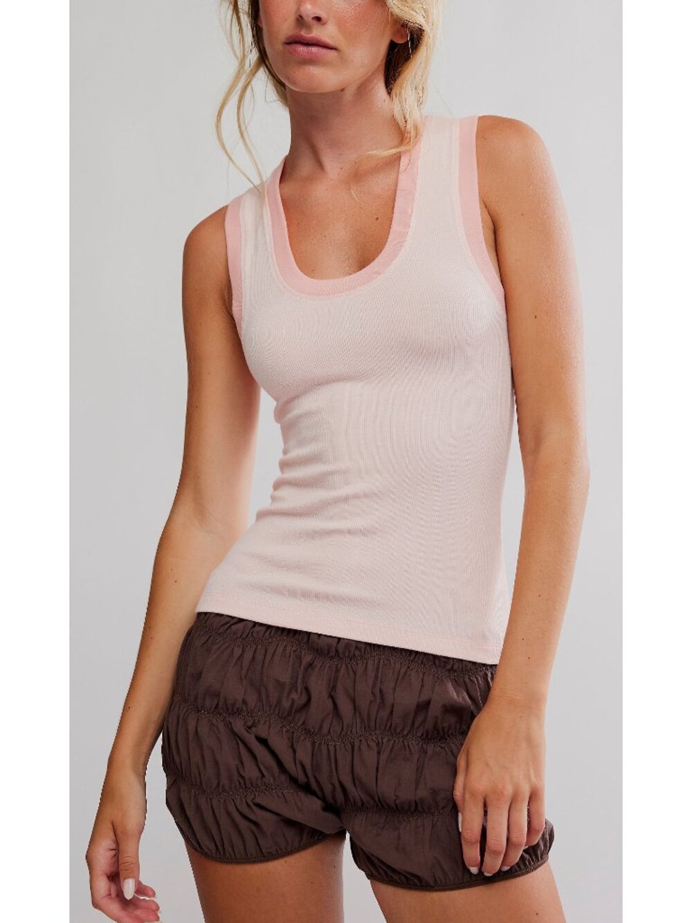 Free People Pale Pink Ribbed Tank Top